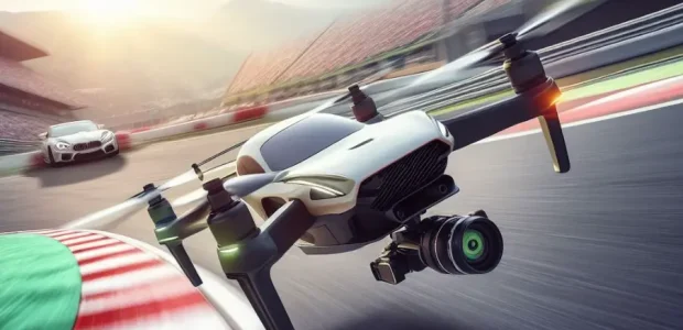 7 usos comerciais de drones que você talvez ainda não conheça - motorola Guias imagem de drone em corrida de carro