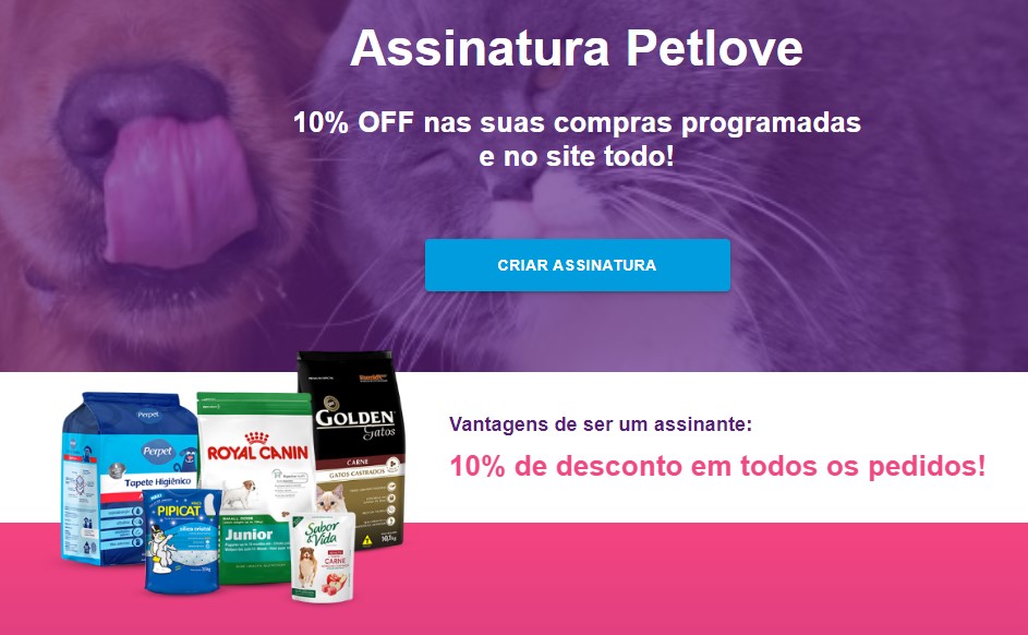 Desconto de 40% na primeira assinatura Petlove - cupom assinatura petlove