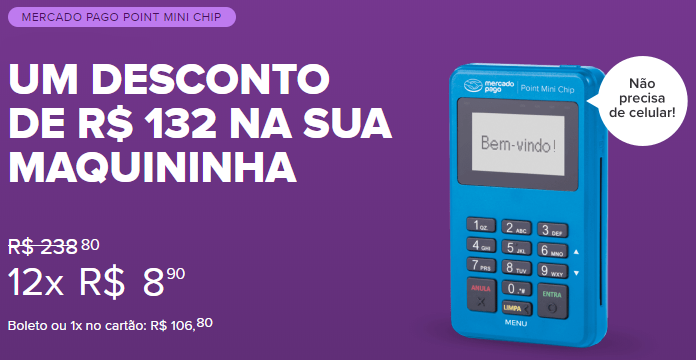 Desconto de até R$ 96 na Mercado Pago Point Mini Chip - desconto mercado pago point chip