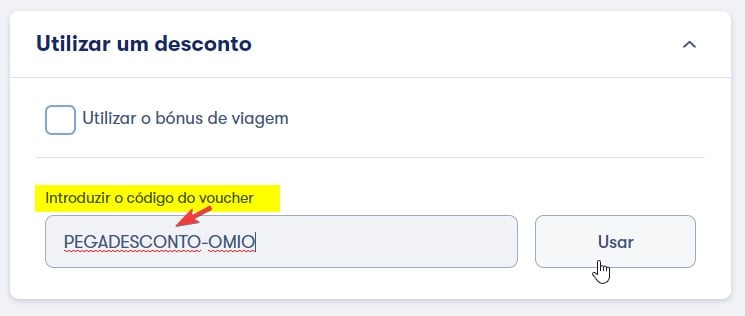 Inserindo e resgatando um código voucher de desconto OMIO