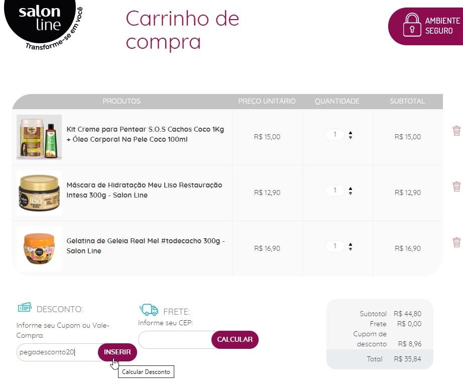 Como faz para validar o código de cupom Salon Line