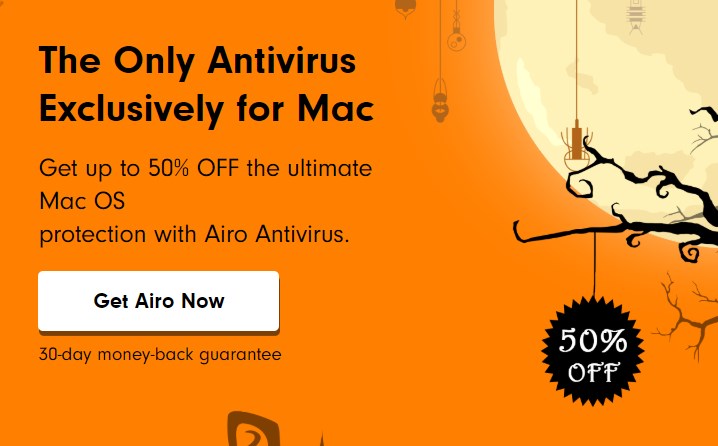 Desconto de 50% na promoção de halloween AIRO antivirus - 50 off airo