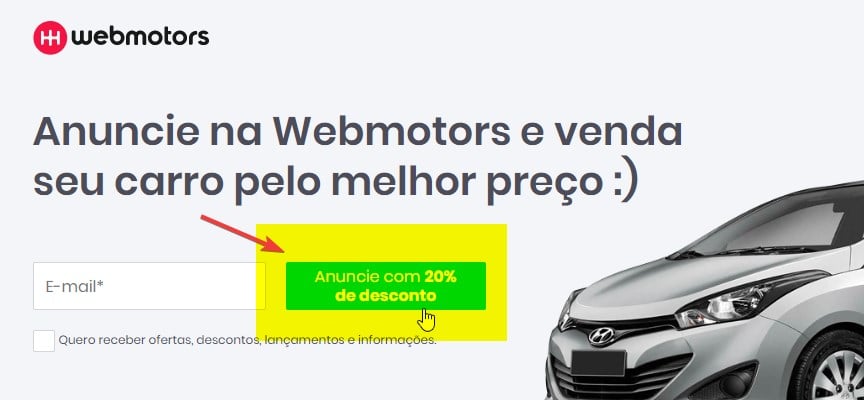 ativer um desconto ou cupom promocional na webmotors