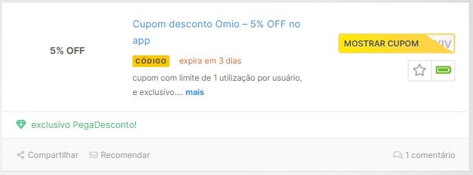 obter cupom de desconto OMIO