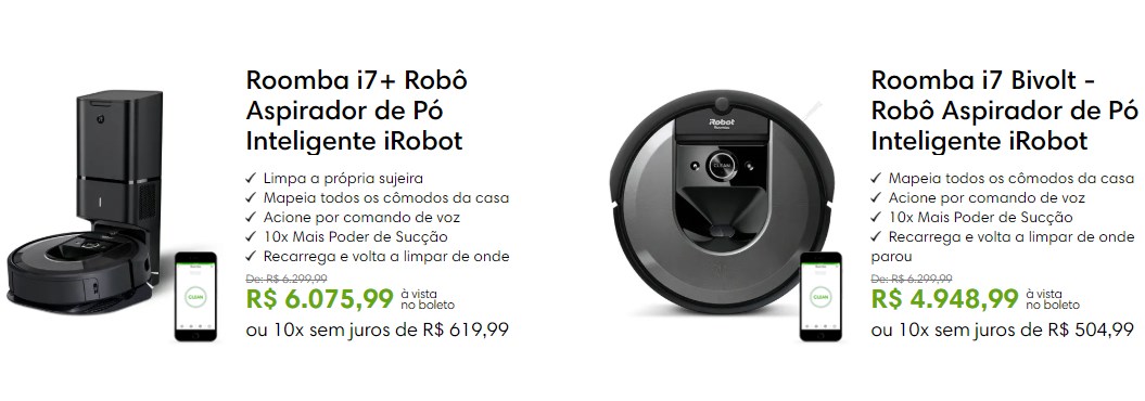 Robô Aspirador Roomba i7+ com R$ 250 de desconto - cupom irobot i7