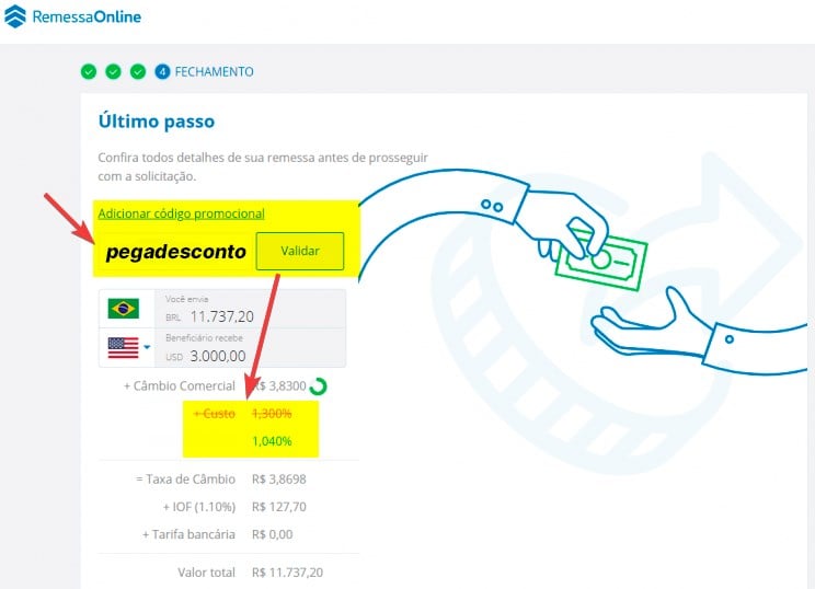 como aplicar cupom de desconto Remessa online pelo código da promoção