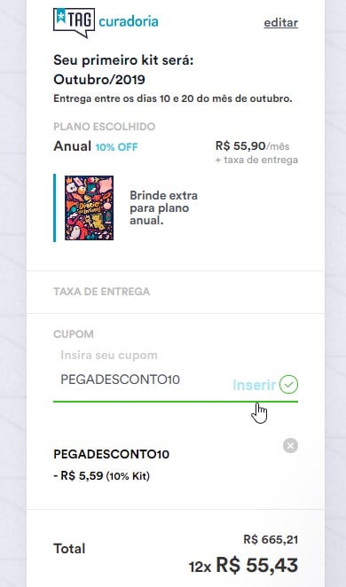 aplicando código promocional tag livros para ter desconto no site