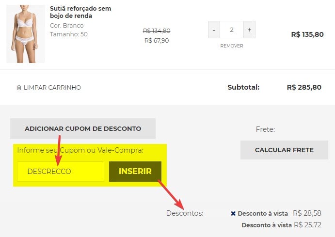 como se faz para aplicar o cupom de desconto Recco