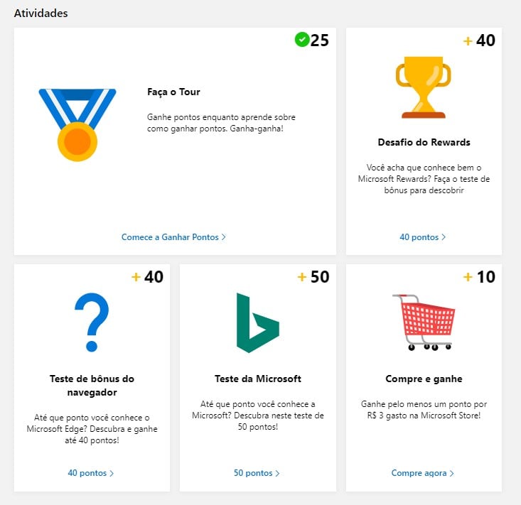 Missões Microsoft Rewards