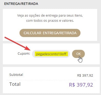 aplicando um código de cupom desconto Eudora em compras no site