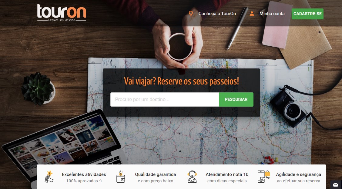 Site TourOn para reservas de passeios e ingressos com desconto