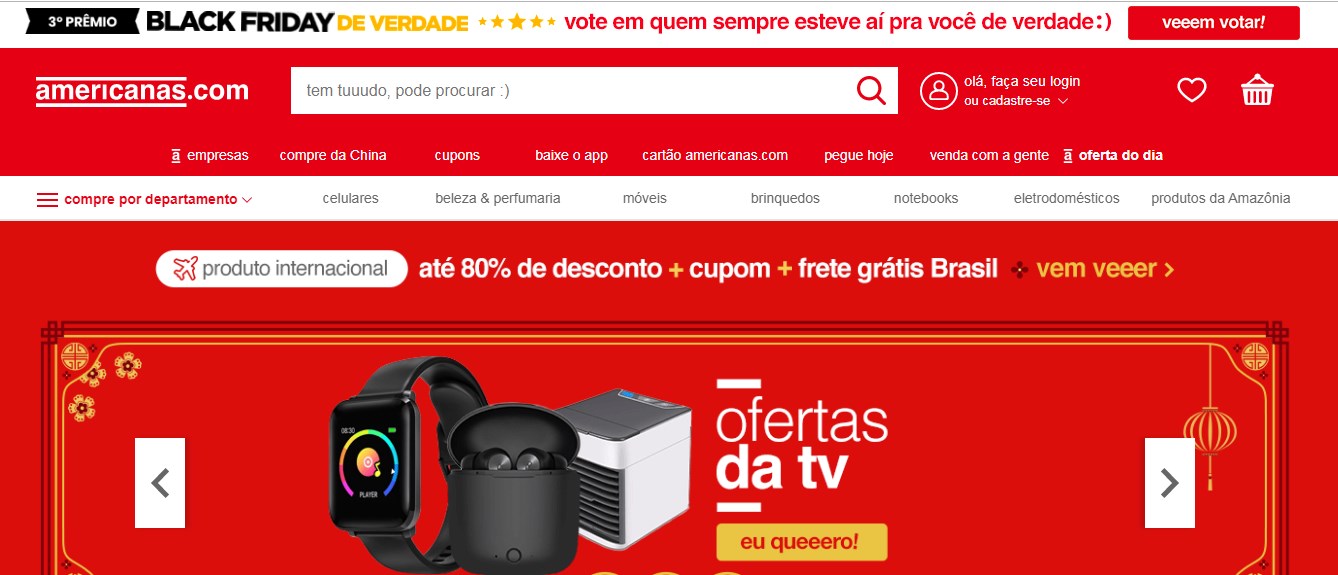 No site Americanas.com é possível comprar TV e celular mais barato durante a Black Friday