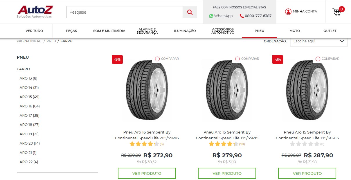 site Auto Z categoria pneus