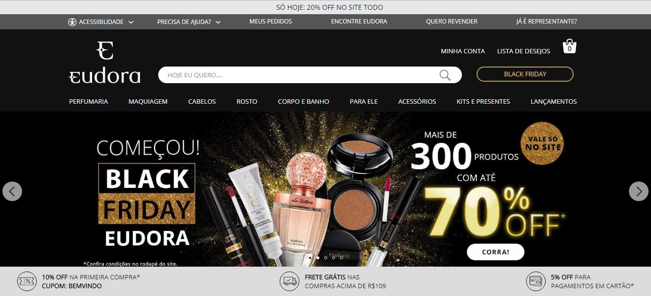 No site Eudora é possível comprar perfumes, cosméticos e maquiagens com desconto durante a Black Friday