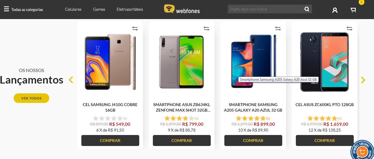 A WebFones é uma loja virtual que comercializa smartphones de diversas marcas por preços atrativos