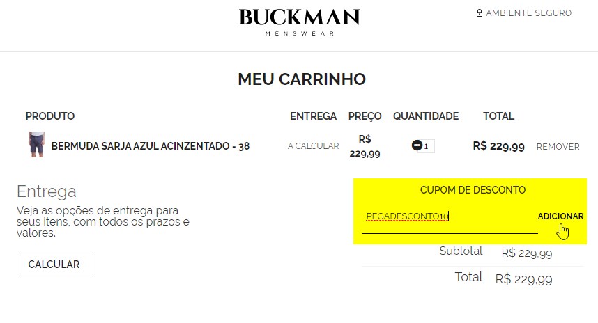 onde inserir o cupom de desconto buckman no site