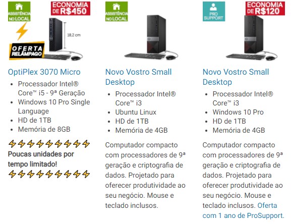 Até R$ 450 de economia em computadores Desktop DELL - desconto dell computador