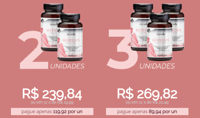 Desconto de 40% na compra de 3 unidades do Revitcaps Monéille - desconto moneille revitcaps