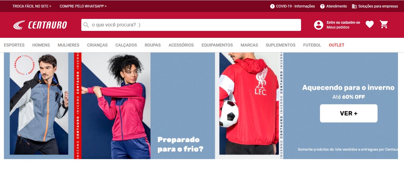 site Centauro - artigos esportivos