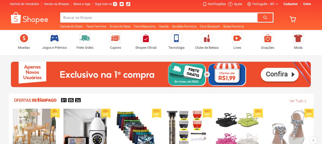 Shopee, melhor marketplace de compras online segundo os brasileiros.