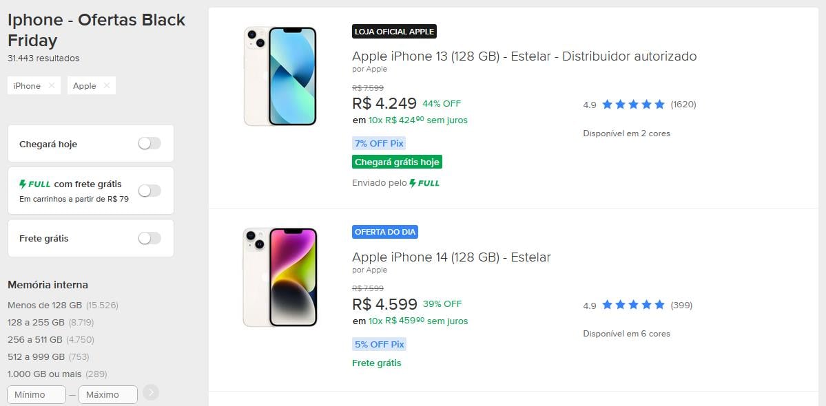 Ofertas de black friday da loja oficial da Apple dentro do Mercado Livre.