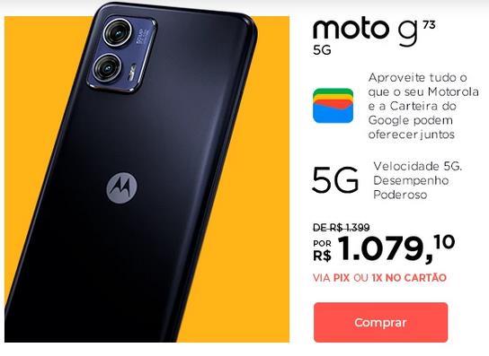 Preço do Motorola G73 com tecnologia 5G no dia 25/11/2023 durante a promoção de black friday no site oficial da Motorola