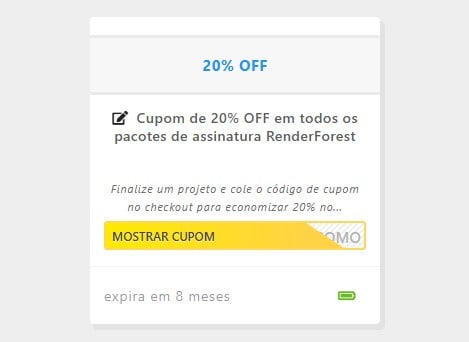 cupom de 20% OFF no renderforest