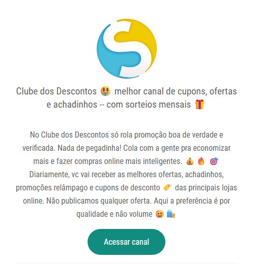 Canal WhatsApp Clube do Descontos