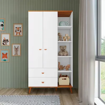 Guarda-Roupa Infantil Bartira Ternura com 5 Nichos, 2 Portas, 2 Gavetas – 106,8 cm de largura - Bartira - Casas Bahia