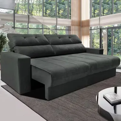 Sofá 3 lugares Cama inBox Clean com Assento Retrátil, Encosto Reclinável em Tecido Velusoft e 170cm de Largura – Cinza - Cama inBox Móveis - Casas Bahia