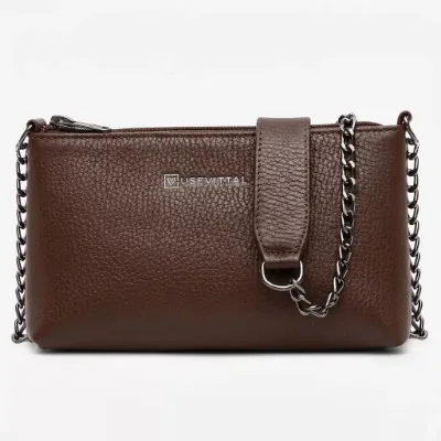 Bolsa Feminina Vittal Clutch Annelise em Couro Legitimo Café Alça Corrente - Use Vittal - Vittal Calçados