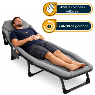 Cama Cadeira Dobrável Portátil Espreguiçadeira Suporta 160kg Altura Ajustável Travesseiro Embutido - Kvali - Shopee