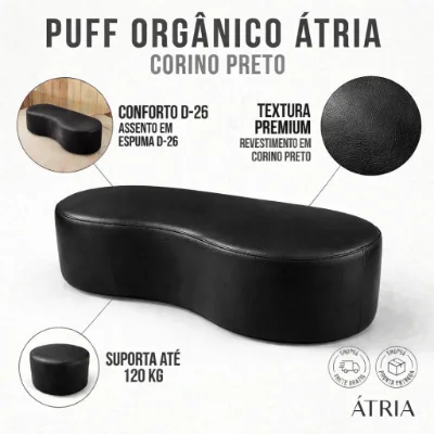 Puff Atria Orgânico Grande 100cm Corino Preto – Decorativo Resistente - Atria - Shopee