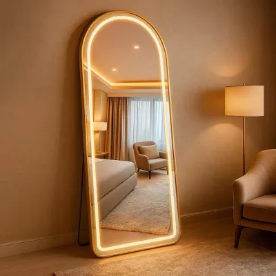 Espelho temperado Madri Base Reta 170X70 com Suporte de Chão + LED 3 Intensidades Jateado Quarto Sala - Império Decorações - Shopee