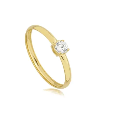 Anel Solitário de Ouro 18k com Zircônia – AN20911 - Joias Golden - Casa das Alianças