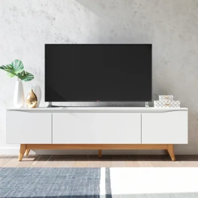 Rack para TV Até 75″ 3 Gavetas Pés Madeira Maciça Flynt 220 cm - Móveis Província - Homedock