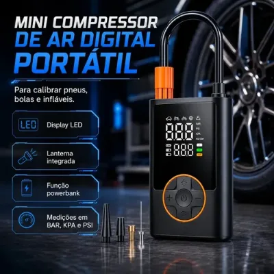 Compressor Portátil Car Air Pump Digital Com Visor Para Carro Moto Bike Calibrador De Pneu Multifuncional - Verunto - Mercado Livre