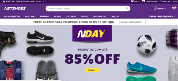 Na Netshoes você irá encontrar diversos artigos esportivos para todos os gostos e esportes. Reprodução: Site Netshoes