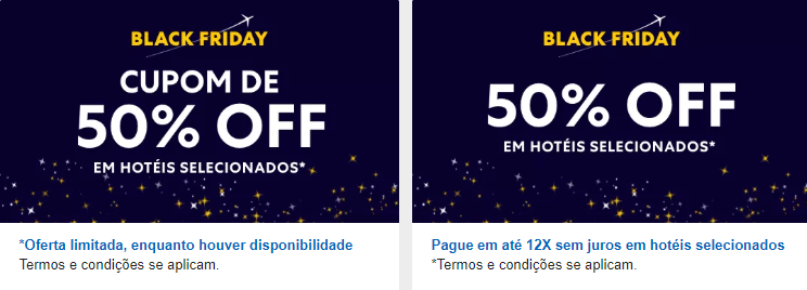 Black Friday Expedia - 50% off em hotéis selecionados em 12x - desconto black friday