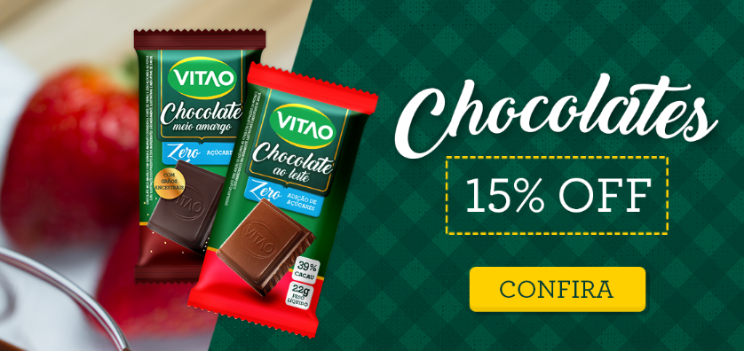 Desconto de 15% em Chocolates Zero Açúcar da Vitao - desconto chocolates vitao