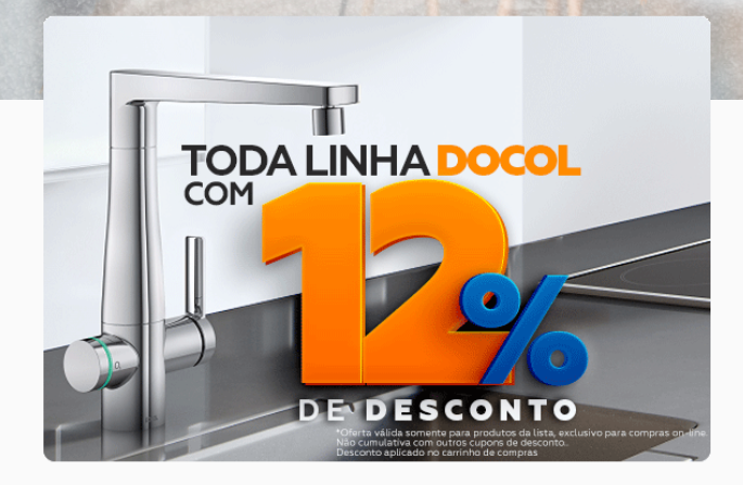 Desconto de 12% em toda linha Docol no site - desconto docol