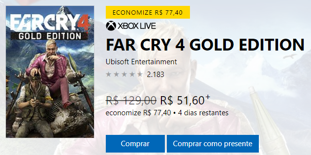 Jogo Xbox One Far Cry 4 Gold Edition por R$ 51,60 - desconto far cry 4 gold