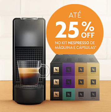 Kit Nespresso com máquina + cápsulas em oferta de 25% OFF - desconto kit nespresso