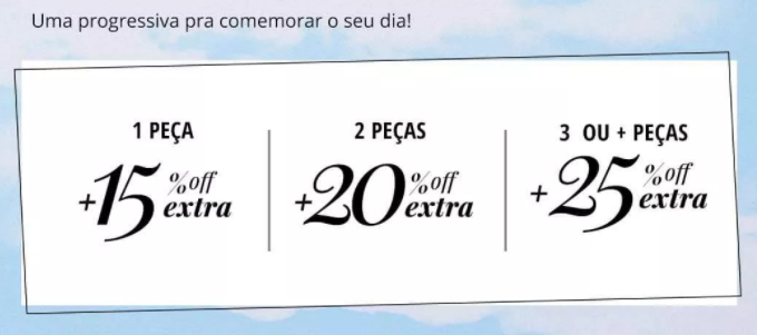 Desconto progressivo OFF Premium até 25% em 3 peças - desconto offpremium consumidor