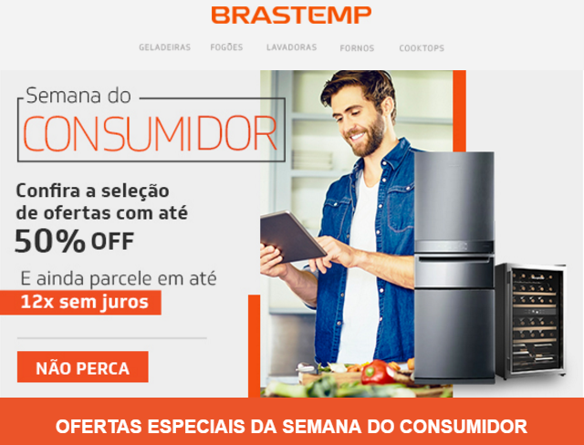 Até 50% OFF em eletrodomésticos Brastemp + cupom R$ 100 - desconto site brastemp