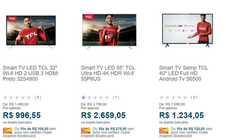 Cupom extra de 5% OFF em TVs da TCL no Angeloni - desconto tvs tcl angeloni