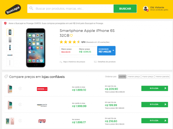 Comparando preço do iPhone no Buscapé