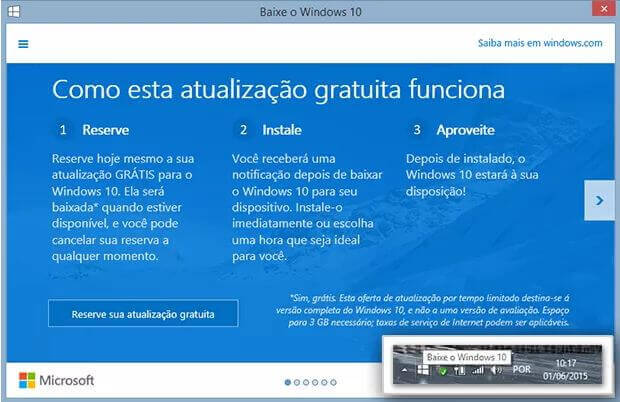 reserva do windows 10