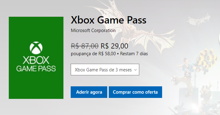 Promoção Xbox Game Pass: 3 meses de assinatura por R$ 29 - xbox game pass desconto